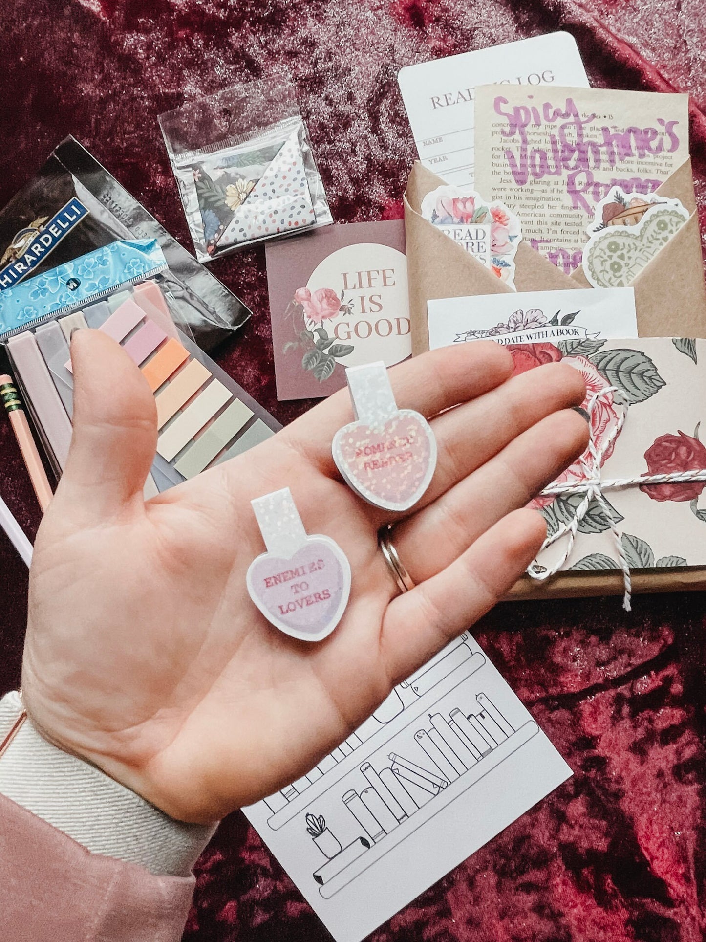 Valentine's Book Box | Blind date with a book, magnetic bookmarks, reading log, annotating tabs, Highlighters, word search activity, & more!