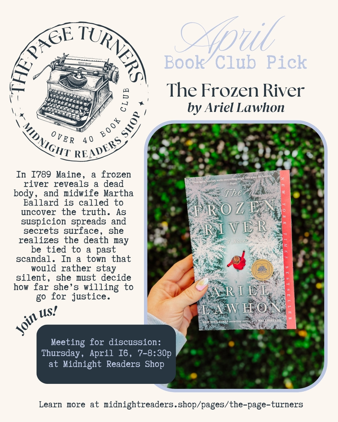 The Page Turners Over 40 Book Club - The Frozen River Meeting
