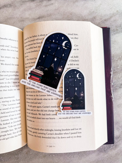 To the Stars who listen and the dreams that are answered | Book Sticker | Book design Night sky | ACOTAR Quotes