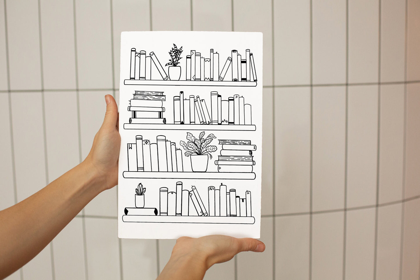 Hand-drawn Bookshelf Digital Art Print - Customizable Spaces for Book Titles, Signatures, TBR lists and More | Line Art Bookshelf