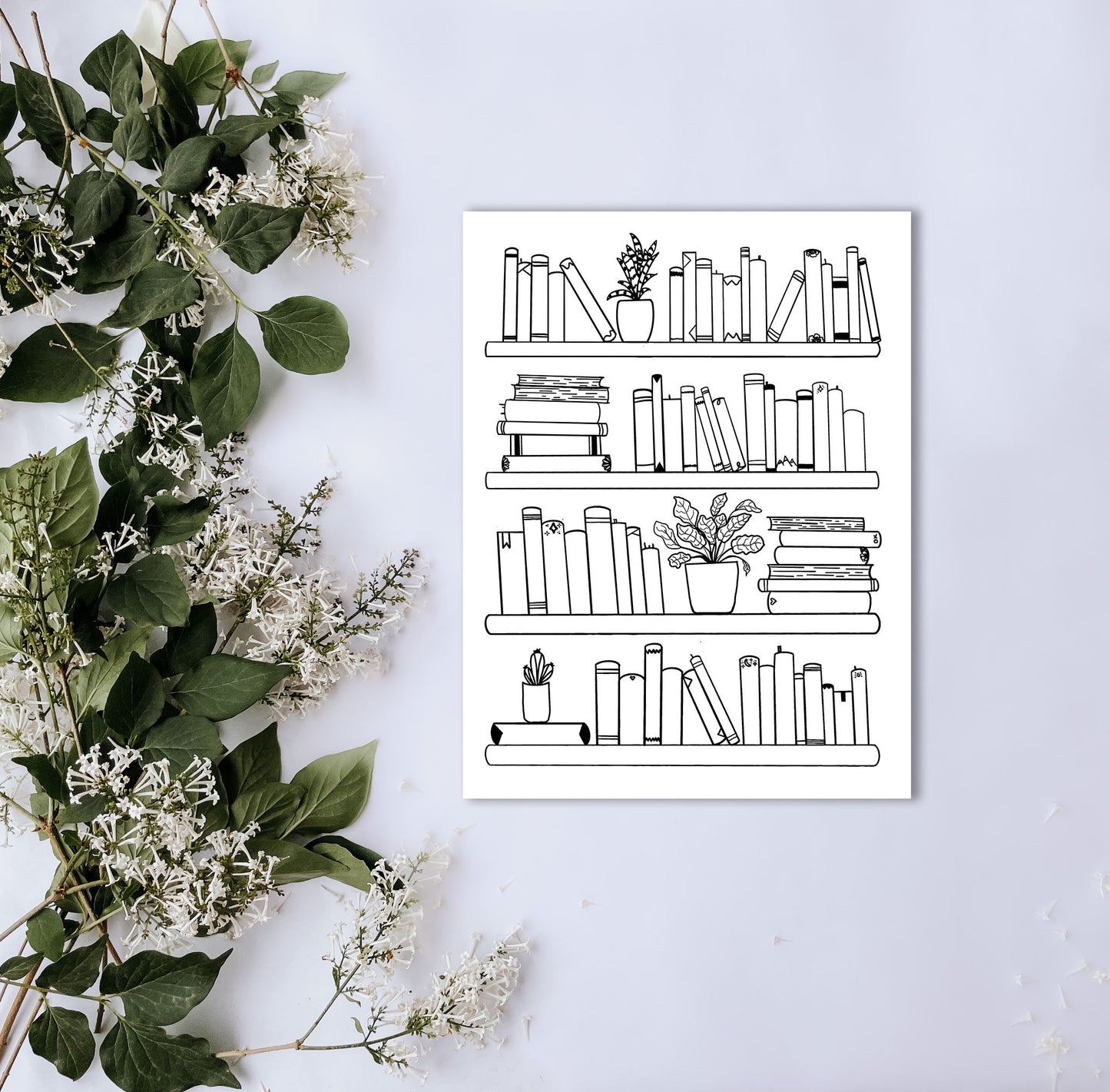 Hand-drawn Bookshelf Digital Art Print - Customizable Spaces for Book Titles, Signatures, TBR lists and More | Line Art Bookshelf