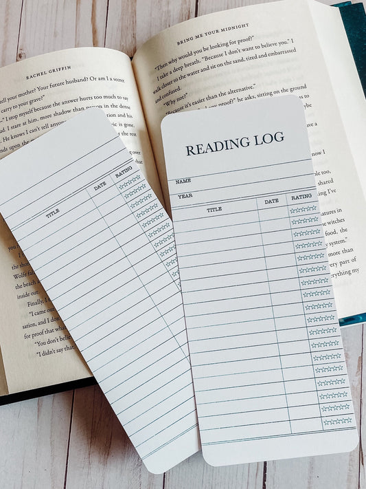 Reading Log Bookmark- vintage style library card | Bookmark reading journal with ratings | Double-sided