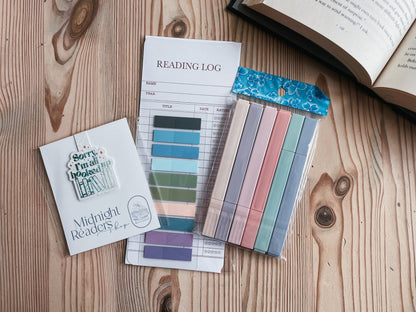 Book Annotating kit- bookmark reading log, annotating tabs, highlighters & a magnetic bookmark | Everything but the Book | Book Lovers kit