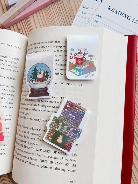 Holiday Magnetic Bookmarks | Christmas Snowglobe | Fireplace | It's the Most Wonderful Time of the year for books