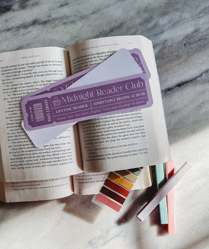 Midnight Reader Club Bookmark | Pastel Color Ticket Design | Spring Pastel Bookmark Pack