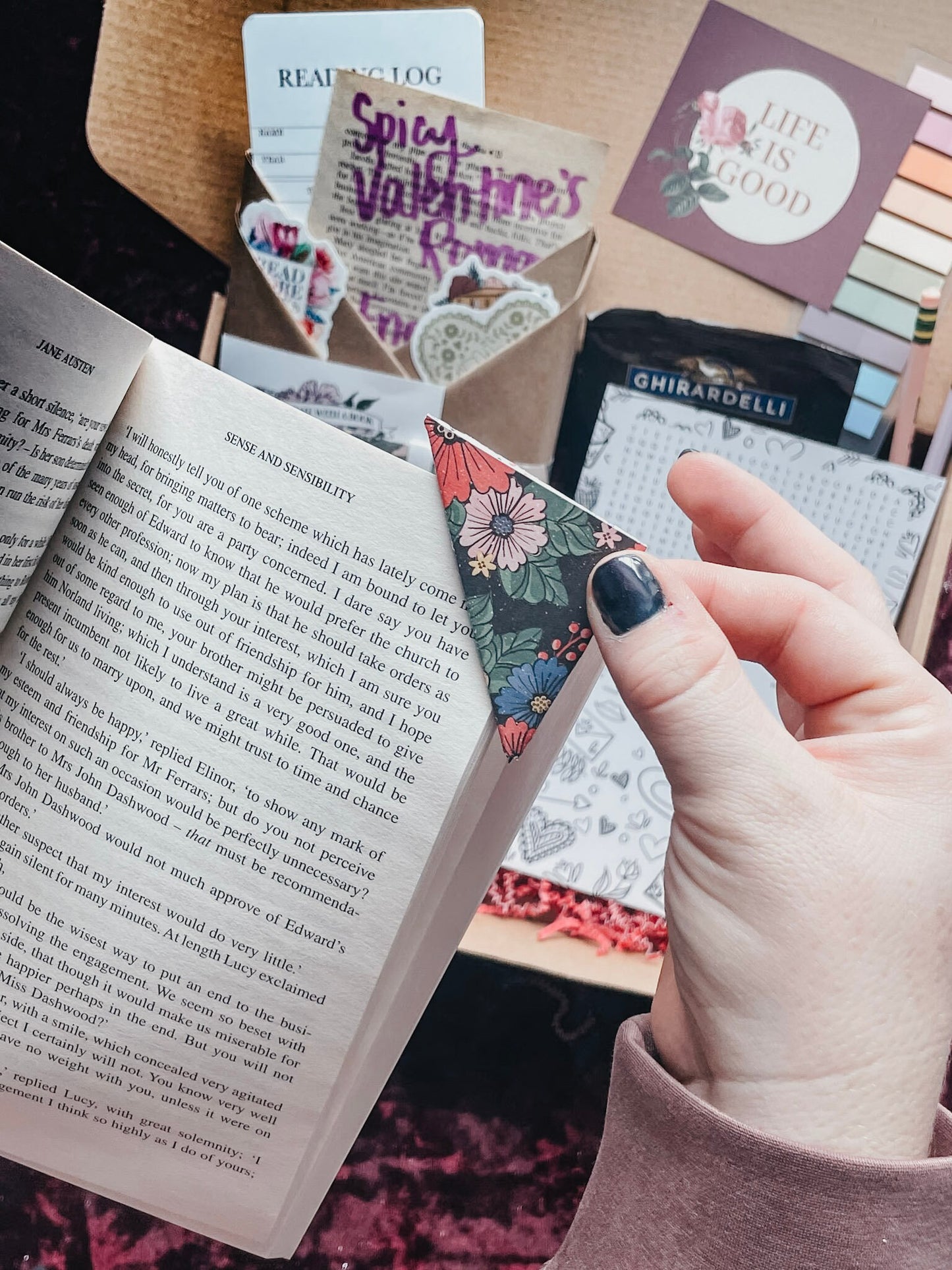 Valentine's Book Box | Blind date with a book, magnetic bookmarks, reading log, annotating tabs, Highlighters, word search activity, & more!